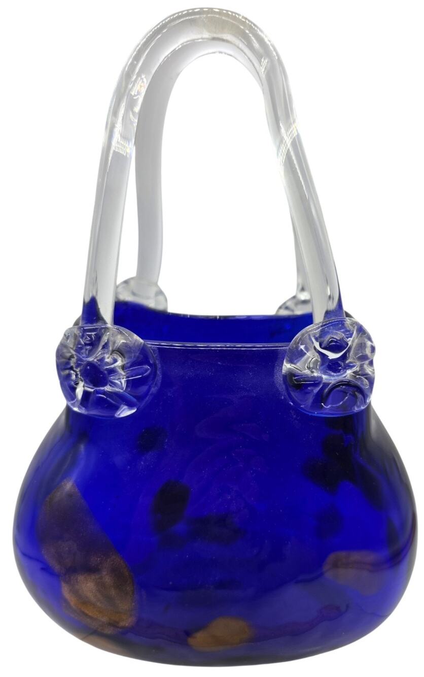 HAND BLOWN COBALT BLUE & GOLD SPECKLED MURANO STYLE GLASS PURSE